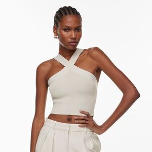 Aritzia Babaton Sculpt Knit Criss Cross Cropped Tank in Ecru Sz Small